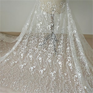 Sequin Bridal Lace Fabric: Off-White Tulle for Wedding Dress