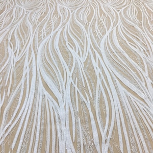 Off-White Beaded Sequins Lace Fabric: Bridal Wedding Dress Couture