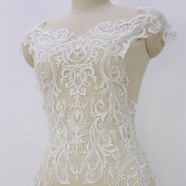 Wedding Dress Lace applique, Beaded lace applique, French Chantilly lace applique, 3D lace, bridal lace applique