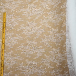 Off-White Pailletten Chantilly Spitze Stoff: Florale Brautschleier Spitze lose Ware
