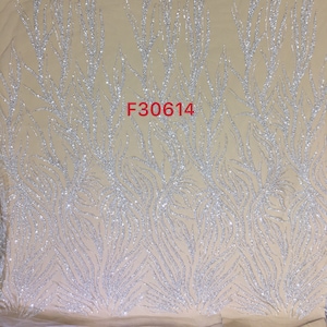 New Arrival Lace Fabric Heavy White Beaded And Crystal Sequin Couture Fabric Gown Dress Lace  Designer Fashion Bridal Lace  By The Yard