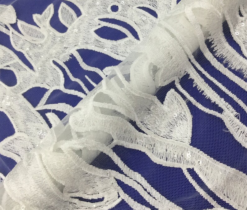 FREE SHIPPING French Sequins Embroidery Lace Wedding Dress Lace Fabric Soft Mesh Tulle Flower Lace Fabric Sequins Lace Fabric by the yard