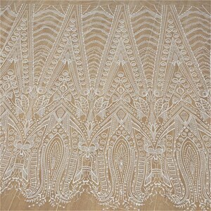 Off-White Sequin Embroidery Lace Fabric: Bridal Wedding Dress Lace