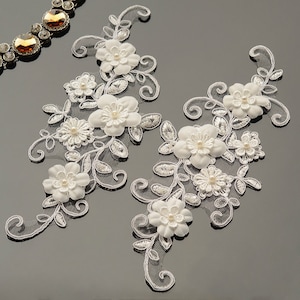 3 Colors 3d lace applique, 3d beaded lace applique, 3D flower laceapplique, 3d floral, tulle embroidery lace patch--2pcs