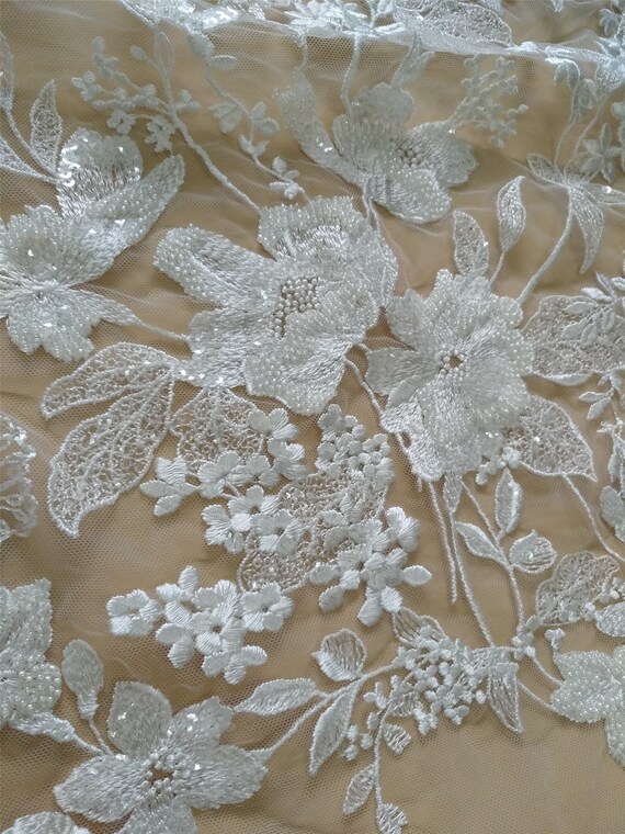 Free Shipping New Beaded Fabric Pearls Wedding Dress Lace Etsy