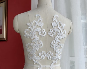 wedding lace applique, bridal lace applique for wedding gown embroidery lace applique--1pair