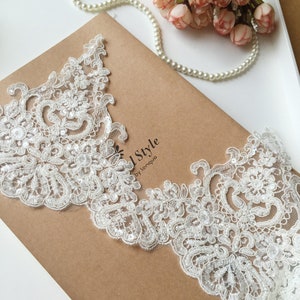 Beaded Floral Lace Trim: Off White Wedding Dress Border (6.5&#39;&#39; Width)