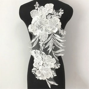Vestido de novia aplique de encaje con flores de bordado, encaje floral para vestido de novia, aplique de encaje de novia, parche de bordado