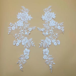 Sequin Flower Lace Applique: Bridal Wedding Veil Embroidery (1 Pair)