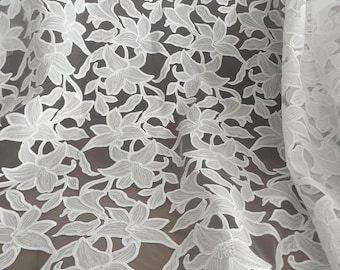 Exquisito encaje con bordado floral, tul para vestido de novia