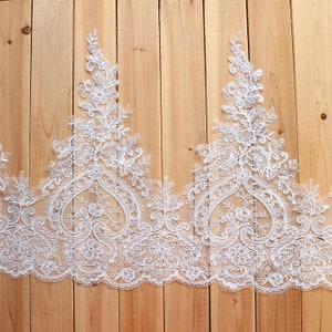 Bridal Lace Trimming, Embroidered Lace Trim, Sequin Lace Edging, 21.26inches(54cm) Wide for Dress, Costume, bridal veil