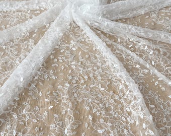 Tela de encaje nupcial con cuentas, encaje francés de alta costura con lentejuelas, 150 cm de ancho