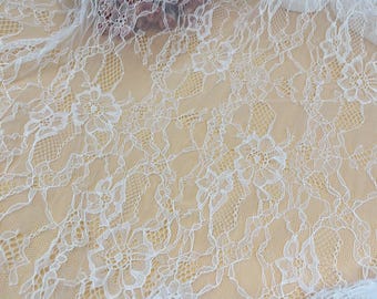 Floral Tulle Lace Fabric by the Yard, Bridal Mesh Lace, Chantilly Lace For Wedding Dress, Veil, DIY Sewing Fabric