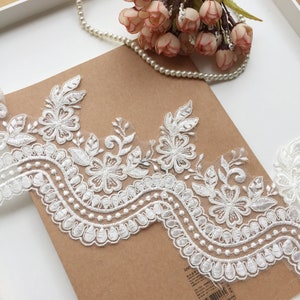 Bridal Alencon Lace Trim: Embroidered Wedding Lace, 5.5&quot; Wide