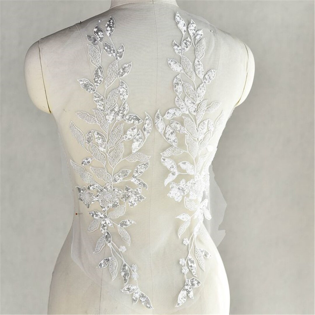 Wedding Dress Lace Applique With Beaded Sequins Flowers, Lace Flower ...