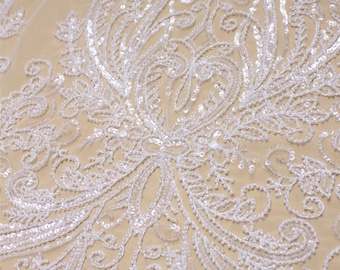 Heavy Beaded Lace Fabric Bridal Lace Fabric Tulle Lace Fabric For Wedding Dress Gown Dress Designer Lace Fabric Sell By The Yard