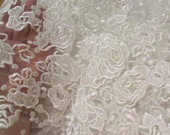 Sequin Floral Lace Fabric: French Alencon Bridal Lace