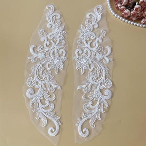 Beaded Flower Lace Applique: Light Ivory Sequined Bridal Patch