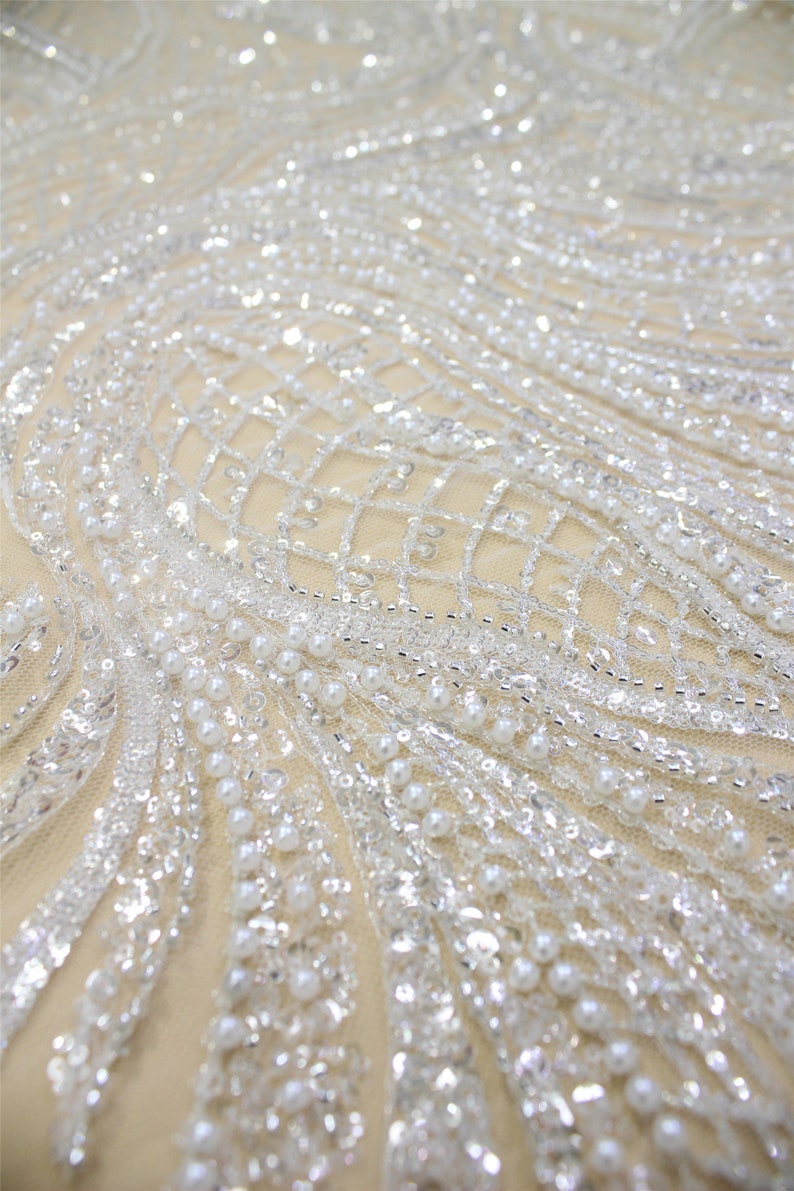 Luxury Beaded Embroidery Lace Fabric heavy Pearls Couture Etsy