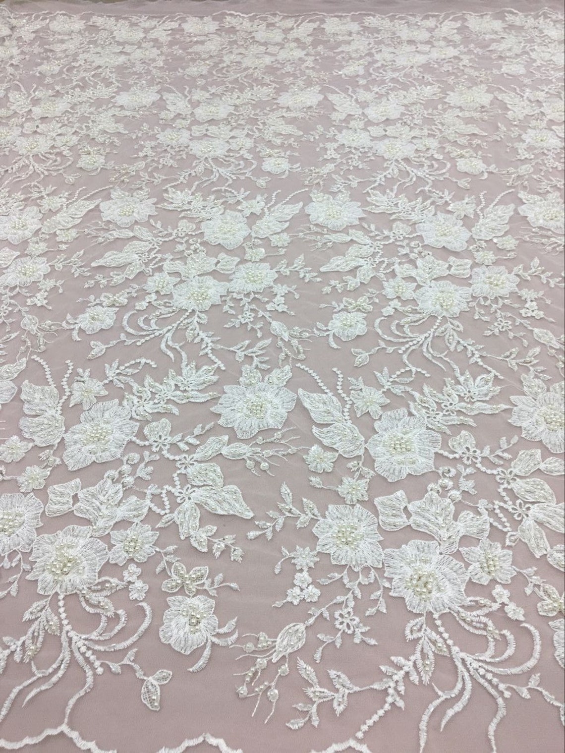 Elegant Pearls Beaded Fabric Wedding Dress Lace Heavy Etsy