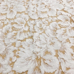 Sequin Embroidery Lace Fabric: Off White Bridal Tulle, 51&quot; Wide