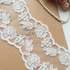 Free Shipping alencon lace trim, corded lace trim for bridal veil, bridal scalloped trim, lace border, lace trimming,wedding dress lace trim