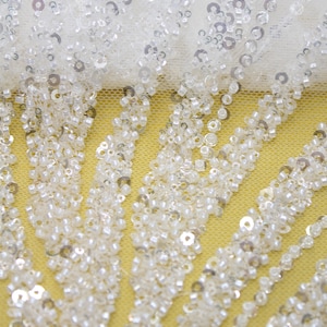 New Arrival Lace Fabric Heavy White Beaded And Crystal Sequin Couture Fabric Gown Dress Lace  Designer Fashion Bridal Lace  By The Yard