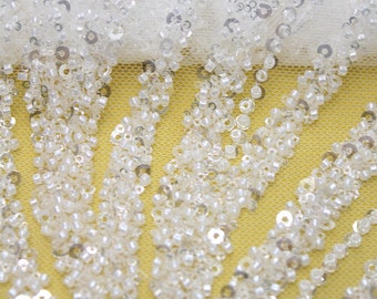 Beaded Couture Lace Fabric: Heavy Crystal Sequin Bridal Gown Lace
