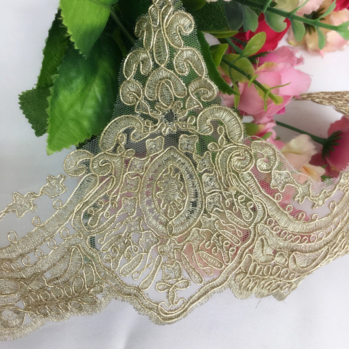 Gold lace trim golden veil lace trim gold guipure lace trim Etsy