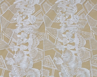 Sequin Embroidery Lace Fabric: Off-White Bridal Wedding Dress Lace By The Yard