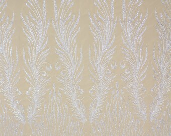 Heavy Beaded Lace Fabric: Off-White Tulle Embroidery, Couture Wedding Dress