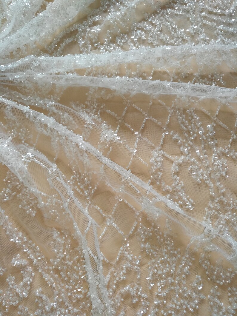 Luxurious Beaded lace fabric with sequins heavy beading flower Etsy