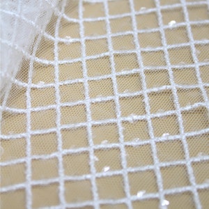 Off White Sequin Geometric Embroidery Lace Fabric - Bridal Couture