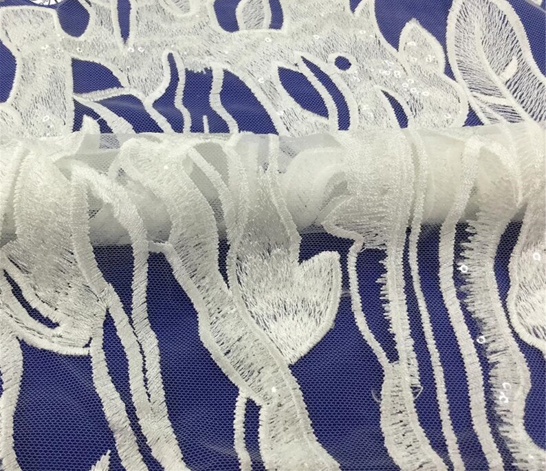 FREE SHIPPING French Sequins Embroidery Lace Wedding Dress Lace Fabric Soft Mesh Tulle Flower Lace Fabric Sequins Lace Fabric by the yard