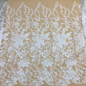 Sequin Embroidered Floral Lace Fabric: Off-White Bridal Wedding Dress Lace