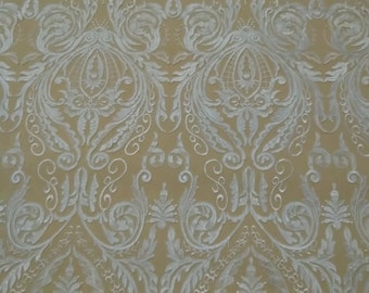Off White Embroidered Lace Fabric: Rayon Tulle Mesh, Bridal Wedding Gown