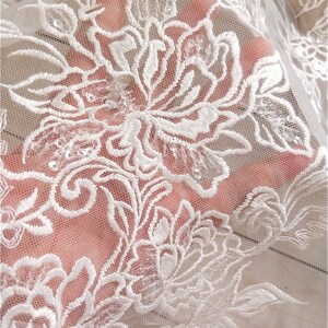 Ivory Embroidered Tulle Lace Fabric: Floral Bridal Gown Lace By The Yard