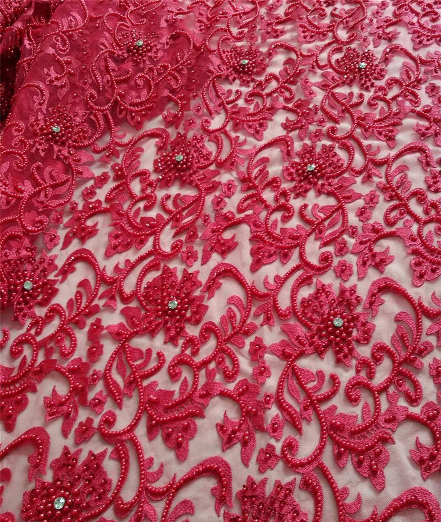 Red Beaded Embroidery Floral Lace Guipure Lace Fabric Alencon - Etsy