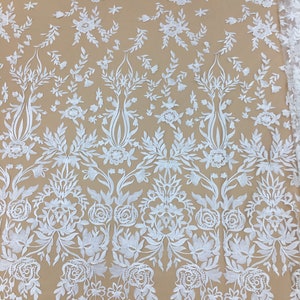 Embroidered Flower Lace Fabric: Off White Retro Floral Tulle