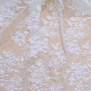 Ivory Bridal Lace Fabric: Rayon Embroidery, Sequins, Vintage Wedding Gown Lace