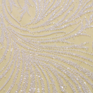 New Arrival Lace Fabric.Heavy off-White Beaded Fabric.Gown Dress Lace Fabric, Designer Fashion Couture Lace, Off-White Lace Fabric by yard