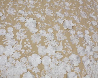 3D Floral Embroidery Lace Fabric: Off White Bridal Gown Lace