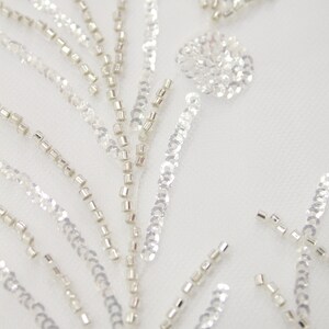 Leaf Pattern Beaded Lace Fabric: Silver Sequins Embroidered Couture