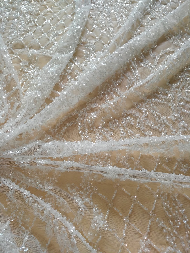 Luxurious Beaded lace fabric with sequins heavy beading flower Etsy