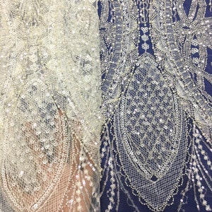 Heavy Beaded Lace Fabric: Geometric Couture Bridal Tulle