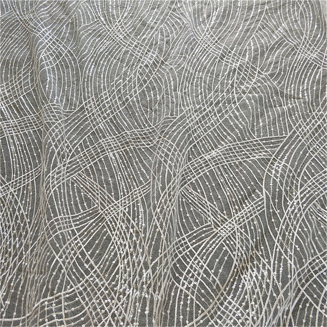 Modern Geometric Lace Fabric With Transparent Sequins Bridal Dress Lace