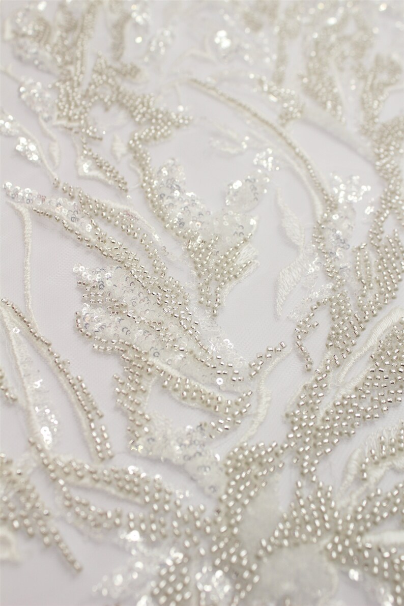 New Arrive Heavy Beaded Bridal Lace Fabric/silver Beads Lace Etsy