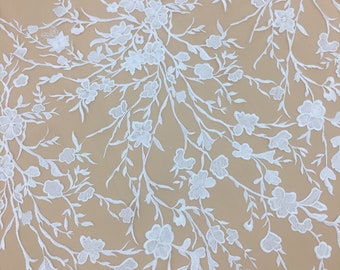 Floral Embroidery Rayon Lace Fabric: Bridal Dress Couture Lace (1 Yard)