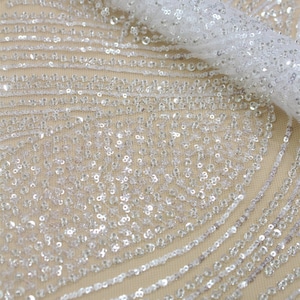 3D Beaded Lace Fabric ,Heavy Embroidery Lace Fabric ,Couture Fabric, Gown Dress Lace , Designer Fashion Bridal Lace  By The Yard
