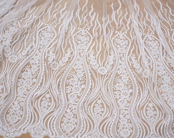 Heavy beaded lace fabric, bridal lace fabric, embroidered tulle lace fabric, wedding lace fabric